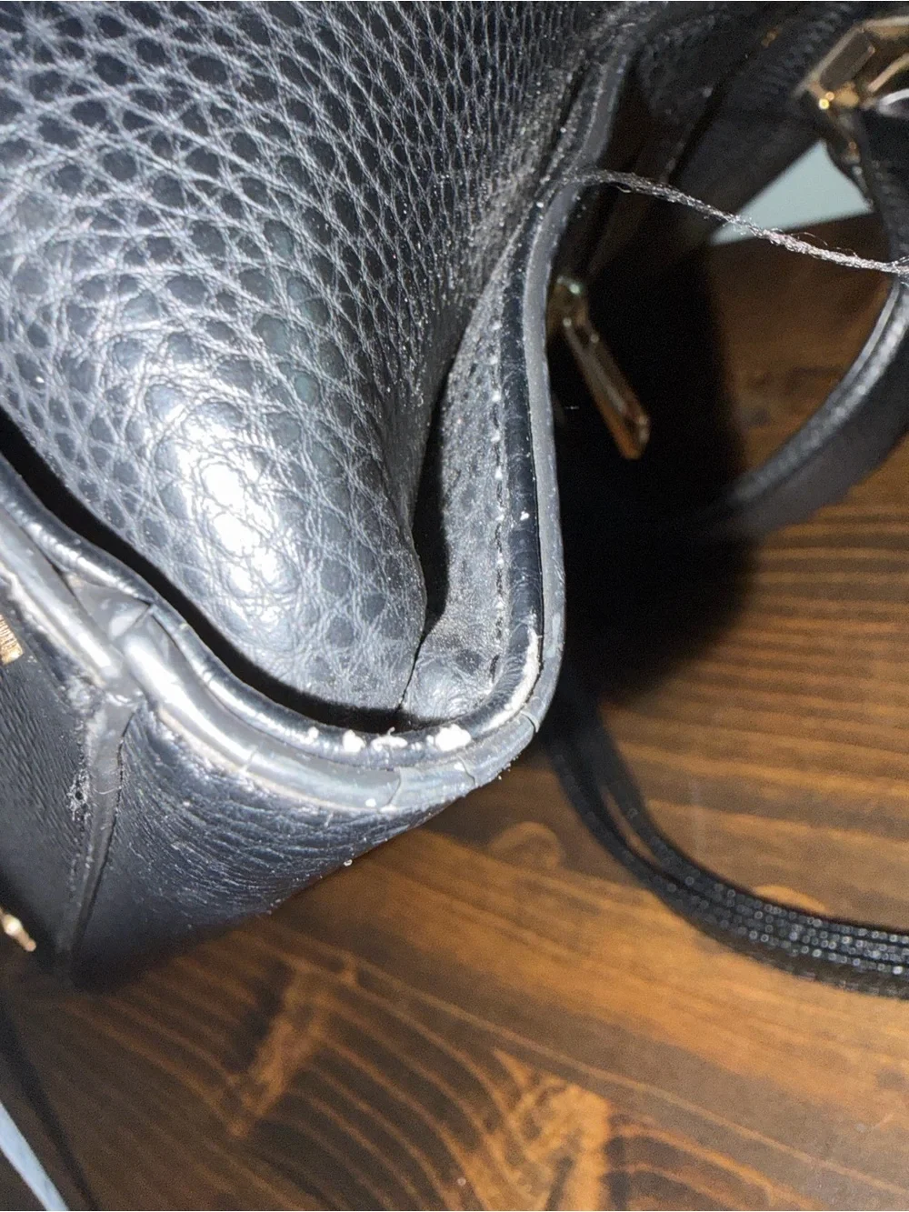 Aldo Black Faux Leather Top-Handle Satchel with Scarf Accent & Gold Hardware